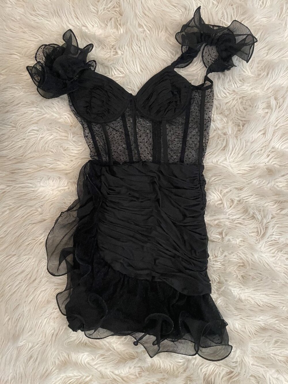 PatBO LAILA LACE FLUTTER MINI DRESS NWT, 4 / BLACK